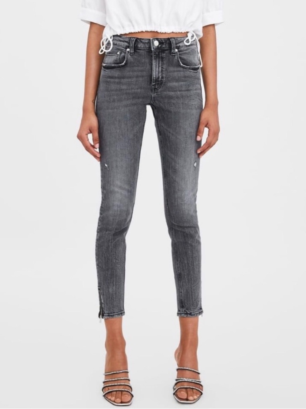 Zara Gray Zip Ankle Jeans